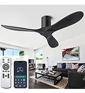 ducrew 52” Flush Mount Ceiling Fans No Lights and Remote/APP Control, 6 Speed DC Motor, Low Profi...