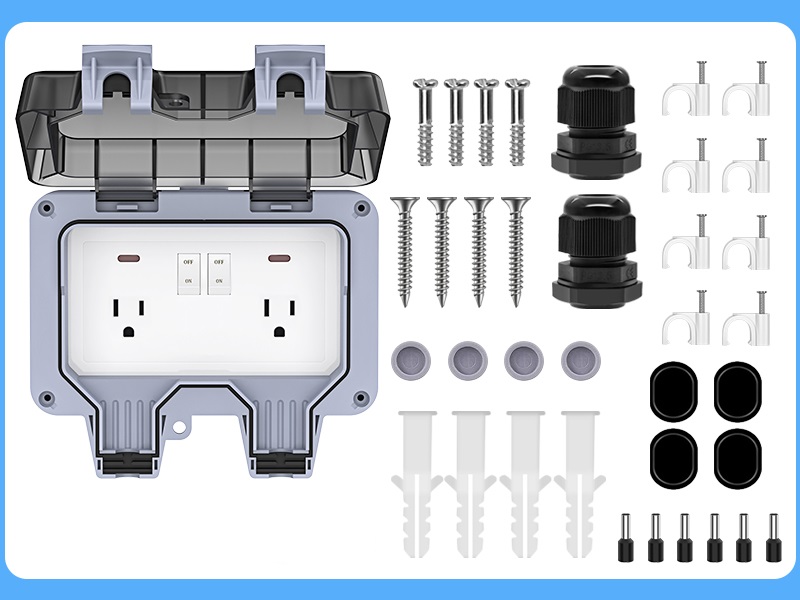 Double Outdoor Outlet with Cover IP66 Waterproof Outdside Plug Socket Weatherproof