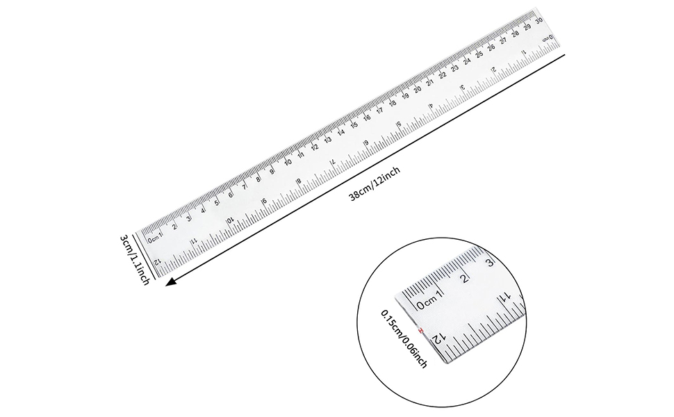 12-inch clear plastic ruler with precise cm/inch markings for accurate measurements