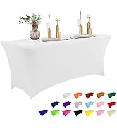 IVAPUPU 6FT Spring Table Cloth for Rectangular Fitted Events Stretch White Table Covers Washable ...