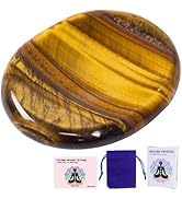Natural Crystal Thumb Worry Stone for Anxiety Stress Relief, Hand Carved 1.8 Inch Tiger Eye Stone...