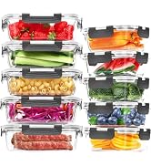 Skroam 10 Pack Glass Food Storage Containers with Lids, Glass Airtight Meal Prep Container Set fo...