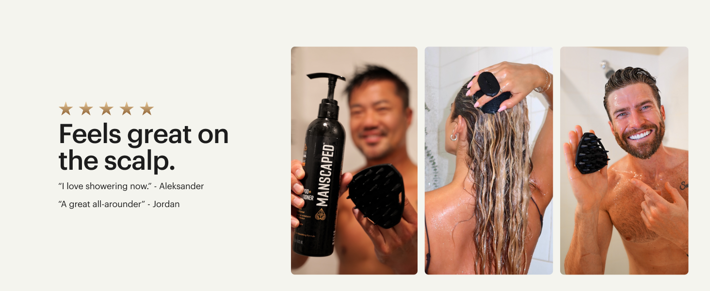 manscaped silicone body scalp buffer shower head dome scrubber bodywash loofah shampoo