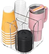 Rulyyo 4-Compartment Countertop Cup Dispenser - Clear Acrylic Cup and Lid Carousel Coffee Bar Acc...