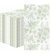 SietDESEO 50 Pieces 3-ply Sage Green Floral Napkins Disposable 13 x 15.7 Inches Guest Bathroom Na...