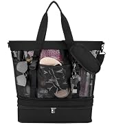 Yotako Beach Bag with Cooler,Mesh Beach Tote Bag with Zipper,2-in-1 Durable Tote with 10 Pockets ...