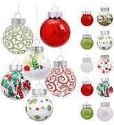 Clear Christmas Tree Ornaments Set, 30ct Red Green White Christmas Ornaments for Christmas Decora...