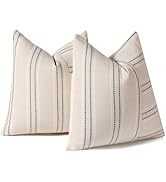 Hckot Decorative Throw Pillow Covers 18x18 Textured Striped Pillow Covers Linen Farmhouse Decor C...