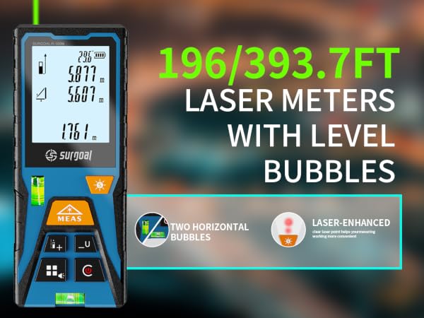 laser meters with level bubbles with green laser and outdoor mode