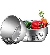 Joyoldelf Stainless Steel Rice Washing Bowl, Versatile 3-In-1 Colander and Kitchen Strainer with ...
