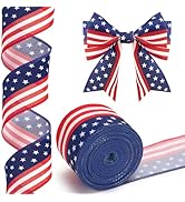 KINGLAKE 250th Anniversary Patriotic Wired Ribbon - 2.5'' x 11 Yards Red White Blue Striped Burla...
