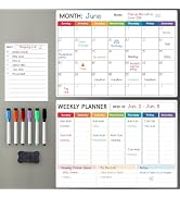 3 Pack Dry Erase Magnetic Calendar for Refrigerator - Monthly, Weekly, Daily Calendar with 6 Mark...