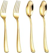bUCLA 600PCS Gold Plastic Spoons and Forks Set - Plastic Forks and Spoons Disposable - Heavy Duty...