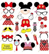 Kristin Paradise 25Pcs Red Minnie Photo Booth Props with Stick, Mini Mouse Theme Selfie Props, Bi...