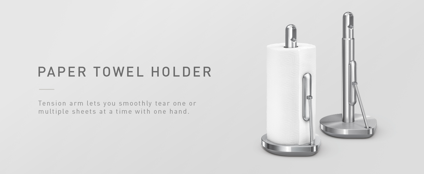 Paper Towel Holder | Tension arm lets you smoothly tear sheets with one hand