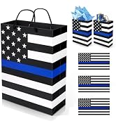 Bensbl 3Pcs Police Officer Appreciation Gift Bags with Thank You Cards, American Flag Thin Blue L...