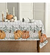 Horaldaily Fall Tablecloth 60x84 Inch Rectangular, Thanksgiving Autumn Harvest Orange Pumpkin Buf...