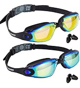 Keary 2 Pack Anti-Fog Swim Goggles for Adult Youth Kids 6+, Anti-UV Waterproof Triathlon Pool Gog...