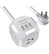 Cube USB Power Strip, YISHU 6 Ft Flat Plug Extension Cord(10A/1250W with 3 Outlets and 3 USB Port...