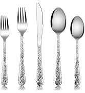 Silverware Set for 12, E-far 60-Piece Hammered Flatware Cutlery Set, Stainless Steel Eating Utens...