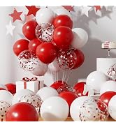 Sulalaboo Metallic Red and White Balloons 12Inch 73PCS White Red Confetti Latex Balloons Shiny He...
