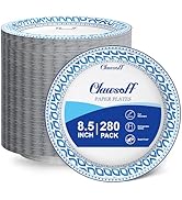 Clawsoff 8.5 Inch Paper Plates Bulk 280 Count, Cut Proof Heavy Duty Paper Plates, Soak Proof Dess...