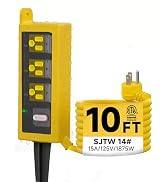 Iwister Outdoor Extension Cord, 3 Wide Outlets, 1875W/15A, 10FT 14AWG Heavy Duty SJTW Power Strip...