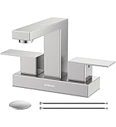 Bathroom Sink Faucet, Hurran 4 inch Brushed Nickel Bathroom Faucets for Sink 3 Hole with Pop-up D...