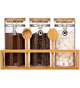 Yangbaga Glass Coffee Containers with Shelf, 3 x 45 FLOZ Coffee Bean Storage with Airtight Lockin...
