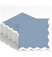 Houuqe 80 Pcs Dusty Blue Scalloped Cocktail Napkins White Wavy Edge Napkins 6.5'' Disposable Dess...