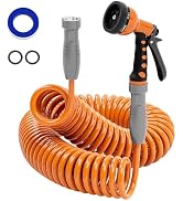 SPECILITE 3/8” Lightweight Coil Garden Hose 50 FT, EVA Retractable Curly Water Pipe with 6-Patter...
