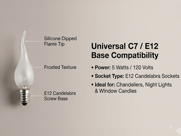 5 Watts, C7/E12 Candelabra Base, 120V, Christmas Nightlight Bulbs for Electric Window Candle Lamp
