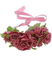 Double Rose Flower Wreath Headband with Ribbon for Women - Rose