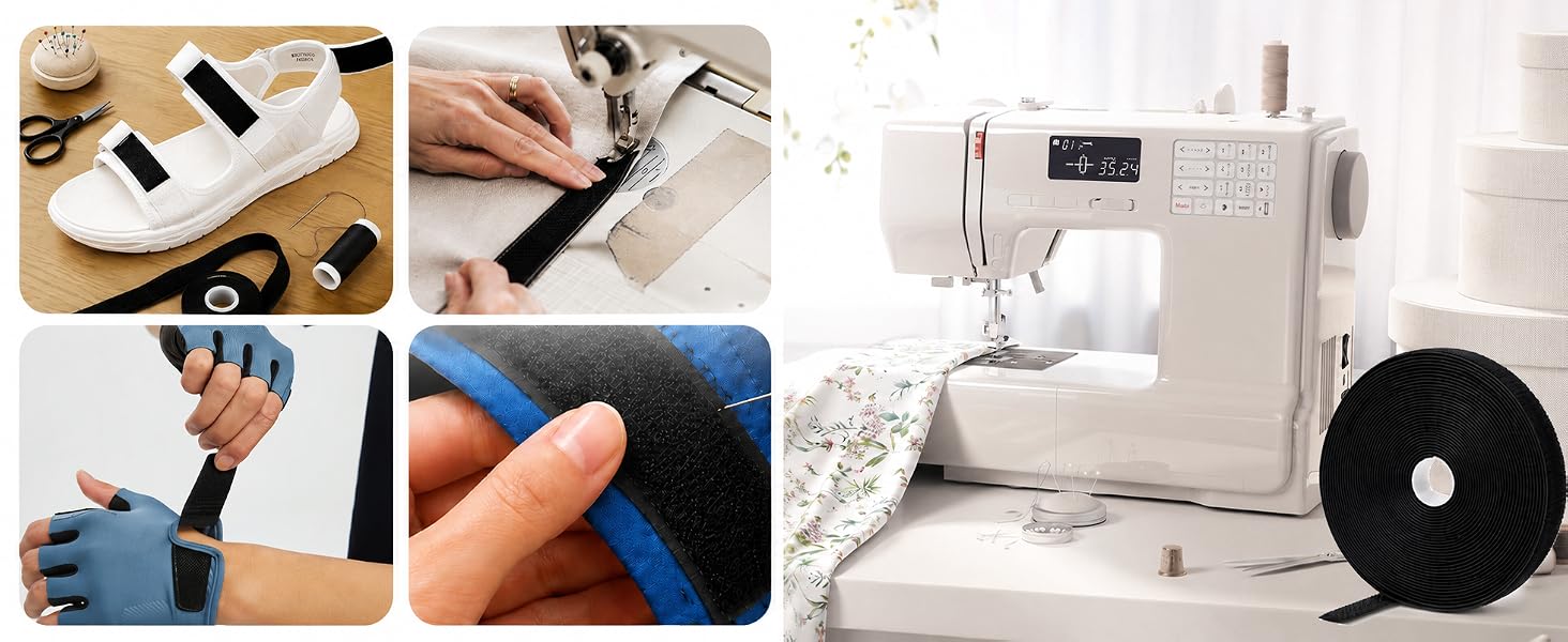 Sewable hook and loop tape roll, DIY craft and clothing application banner