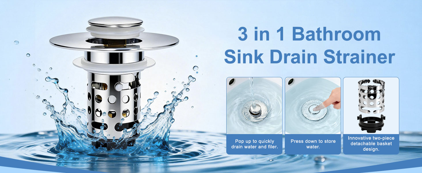 3 in 1 bathroom sink drain strainer