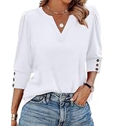 WIHOLL 3/4 Length Sleeve Womens Tops with Button Cuffs Blouses Dressy Casual V Neck Summer Outfit...