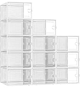 Kuject X-Large Shoe Storage Boxes Organizers for Closet 12 Pack, Fit Size 11,Clear Plastic Stacka...