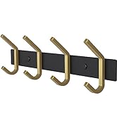 SAYONEYES Coat Rack Wall Mount – Black and Gold Hook Rail with 4 Double Coat Hooks, 12 Inch Stain...
