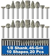 20Pcs 46-Grit Diamond Grinder Bit 1/8" Shank Compatible with Dremel Rotary Tool Attachment Access...