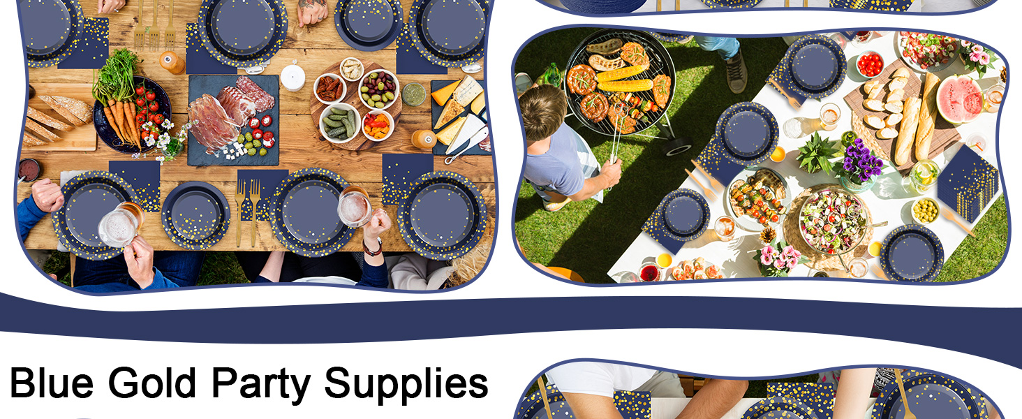 Blue and Gold Party Plates and napkins