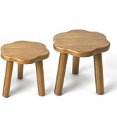 2-Piece Flower-Shaped Solid Wood Stool Set, Decorative Wooden Plant Stand for Indoor Plants, Prem...