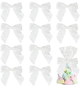 AIMUDI White Satin Twist Tie Bows for Treat Bags 4.5" Pre-Tied White Ribbon Bows for Crafts Gift ...