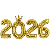 TONIFUL 2026 Gold Crown Foil Number Balloons 16 Inch Gold Number Banner 2026 Graduation Aluminum ...