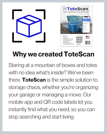 ToteScan QR labels smart QR inventory system box organization storage moving organizing tote