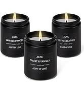 Men Scented Candles Set, 3 Pack Premium Lavender Woods Vintage Leather and Vanilla Candles Set, L...