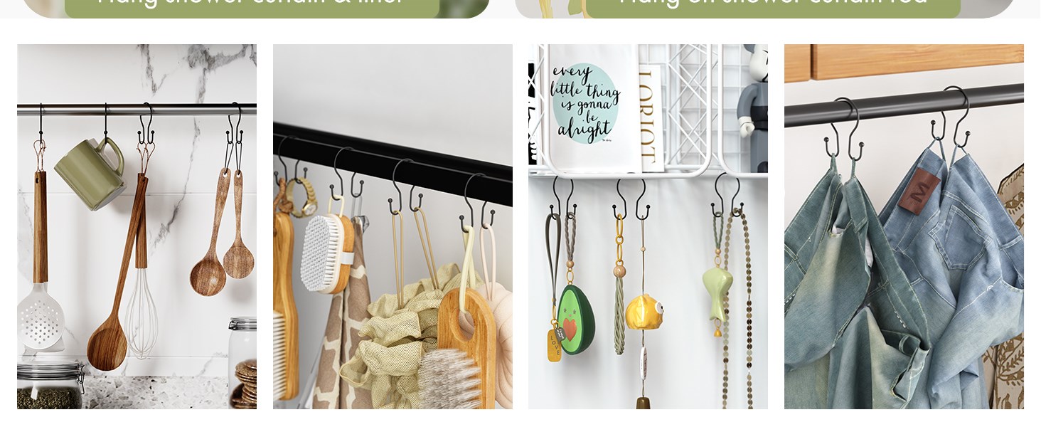 Multi-use matte black shower curtain hooks shower curtain rings black rust proof shower hooks black