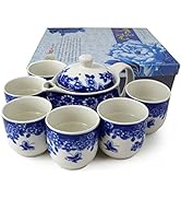 Ceramic Teapot With 6 Tea Cups Stainless Filter Wire Infuser for Home Office Tea Set (Flowers)