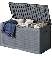 Greesum 100 Gallon Resin Deck Box Lockable Large Outdoor Storage Boxes for Garden Tools, Patio Fu...