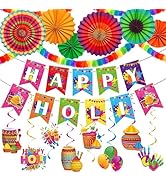 Holi Decorations Include Happy Holi Banners Hanging Swirls Paper Fans And Tissue Paper Streamers ...