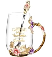 OEAGO Modern Glass Mug with 3D Purple Pink Flower Design, 350ml Capacity for Women, Mothers Day, ...